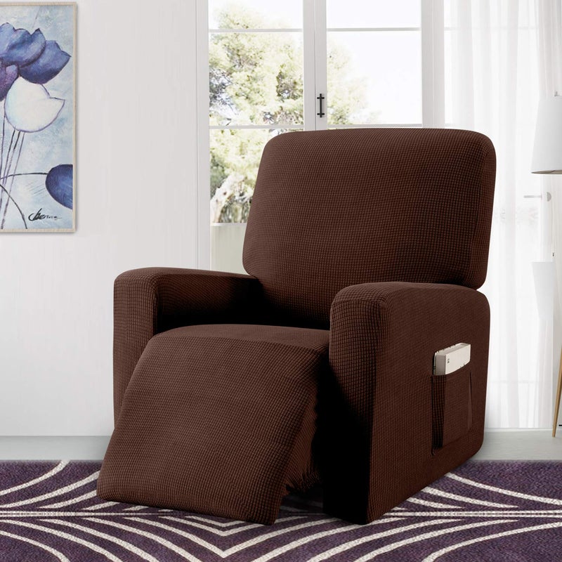 Granbest Premium Water Repellent Recliner Chair Cover High Stretch Jacquard Fabric Recliner Slipcover with Pockets (Recliner, Chocolate) - Image 2
